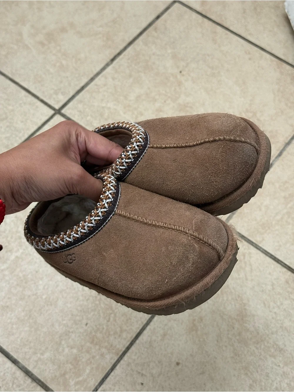 Kids UGG Chestnut Suede Braided-Trim Slip-On